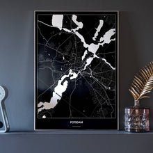 Lade das Bild in den Galerie-Viewer, Potsdam Dark Poster - Minimal - Vorschau neben Dekoartikeln vor dunkelgrauer Wand