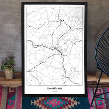 Lade das Bild in den Galerie-Viewer, Saarbrücken Light Poster - Minimal - Vorschau aufgestellt auf Boden an grauer Wand angelehnt