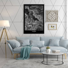 Lade das Bild in den Galerie-Viewer, Schneeberg Dark Poster - Minimal - Vorschau in einem hell eingerichtetem Wohnzimmer

