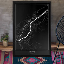 Lade das Bild in den Galerie-Viewer, Schwaz Dark Poster - Minimal - Vorschau aufgestellt auf Boden an grauer Wand angelehnt