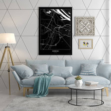 Lade das Bild in den Galerie-Viewer, Schwechat Dark Poster - Minimal - Vorschau in einem hell eingerichtetem Wohnzimmer