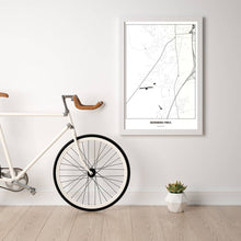 Lade das Bild in den Galerie-Viewer, Seiersberg-Pirka Light Poster - Minimal - Vorschau in einem hellen Zimmer mit Fahrrad an Wand angelehnt
