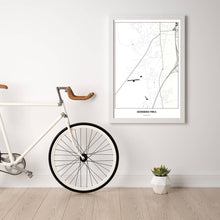 Lade das Bild in den Galerie-Viewer, Seiersberg-Pirka Light Poster - Minimal - Vorschau in einem hellen Zimmer mit Fahrrad an Wand angelehnt