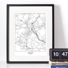 Lade das Bild in den Galerie-Viewer, Stuttgart Light Poster - Minimal - Vorschau vor weißer Wand zusammen mit Dekoartikeln