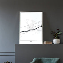 Lade das Bild in den Galerie-Viewer, Telfs Light Poster - Minimal - Vorschau in einem eleganten Zimmer mit Sessel und grauer Wand

