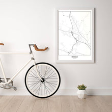Lade das Bild in den Galerie-Viewer, Trofaiach Light Poster - Minimal - Vorschau in einem hellen Zimmer mit Fahrrad an Wand angelehnt
