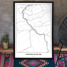 Lade das Bild in den Galerie-Viewer, Waidhofen an der Ybbs Light Poster - Minimal - Vorschau aufgestellt auf Boden an grauer Wand angelehnt