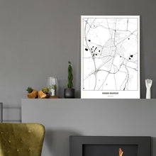 Lade das Bild in den Galerie-Viewer, Wiener Neustadt Light Poster - Minimal - Vorschau in einem eleganten Zimmer mit Kamin und grauer Wandfarbe