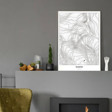 Lade das Bild in den Galerie-Viewer, Wildspitze Light Poster - Minimal - Vorschau in einem eleganten Zimmer mit Kamin und grauer Wandfarbe
