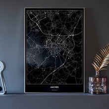 Lade das Bild in den Galerie-Viewer, Aachen Dark Poster - Minimal - Vorschau neben Dekoartikeln vor dunkelgrauer Wand
