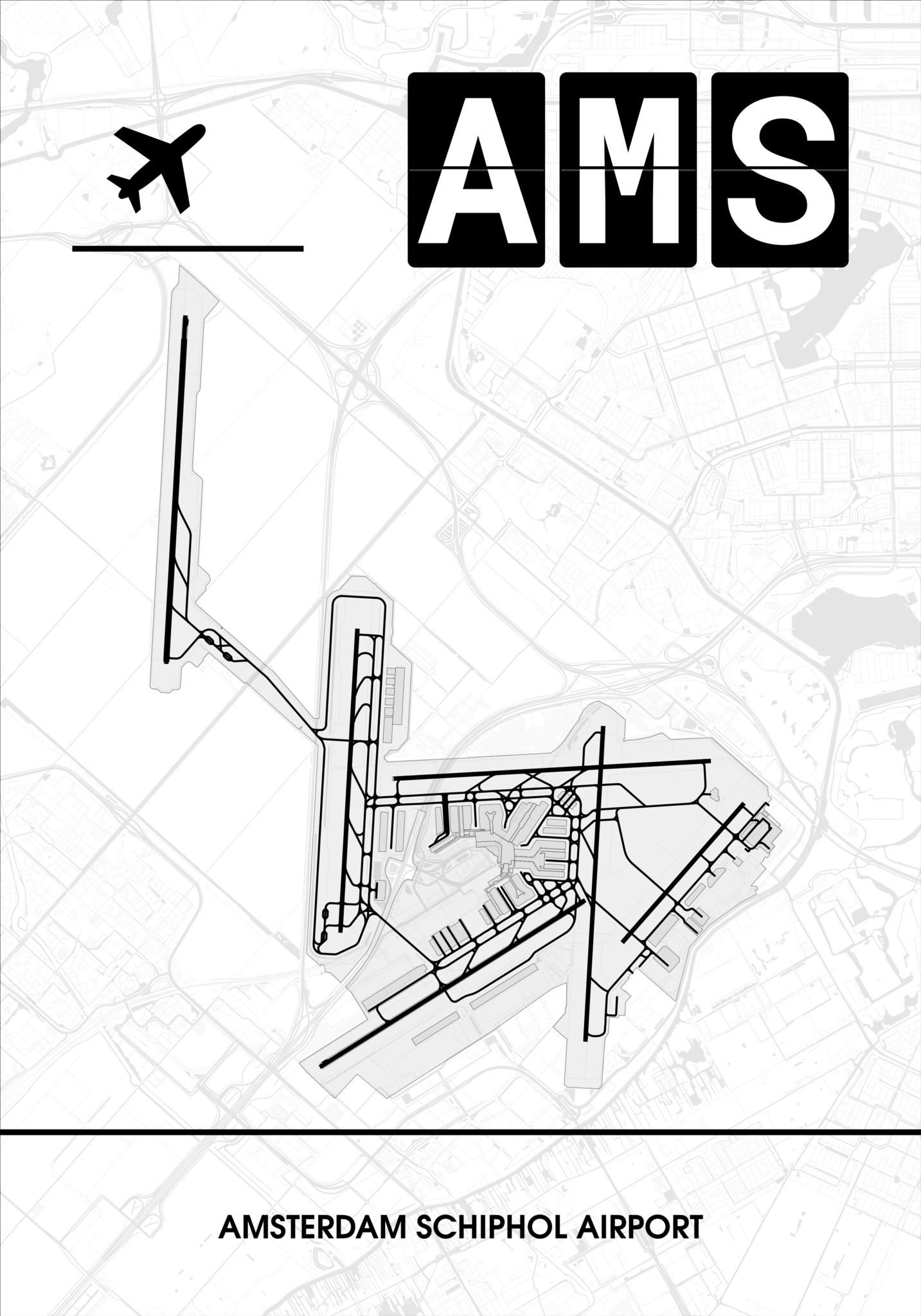 🛫 🇳🇱 Amsterdam Schiphol CraftYourMap EHAM) / Airport Poster – (AMS