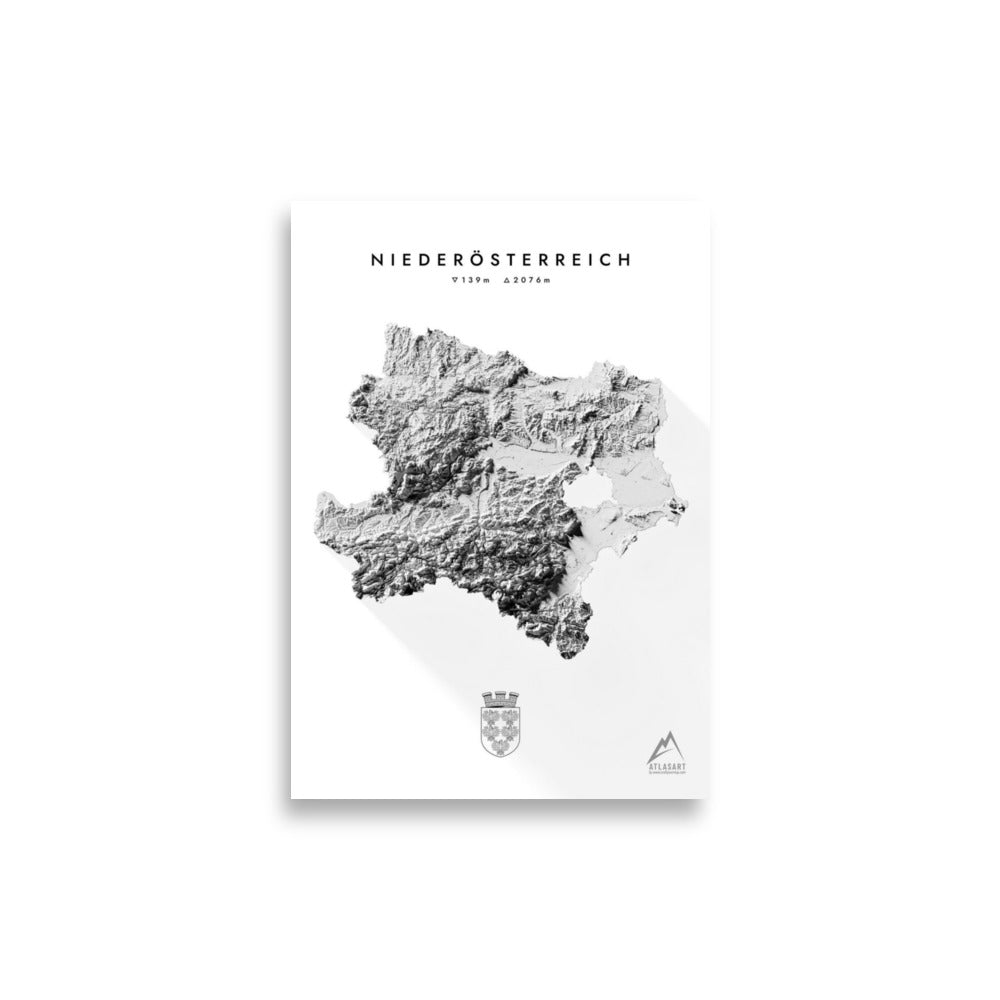 Niederösterreich 3D-Relief Schwarz-Weiß Kunstdruck Detailansicht