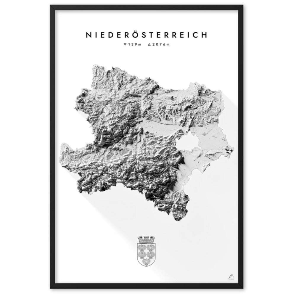 Niederösterreich 3D-Relief Schwarz-Weiß Kunstdruck Detailansicht