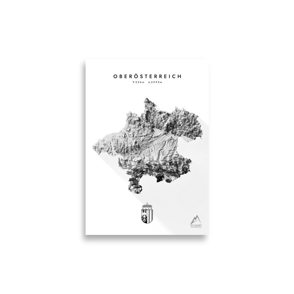 Oberösterreich 3D-Relief Schwarz-Weiß Kunstdruck Detailansicht