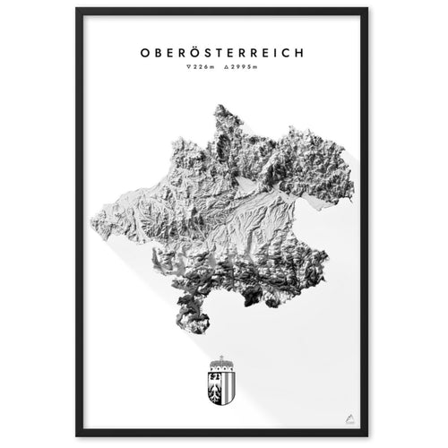 Oberösterreich 3D-Relief Schwarz-Weiß Kunstdruck Detailansicht