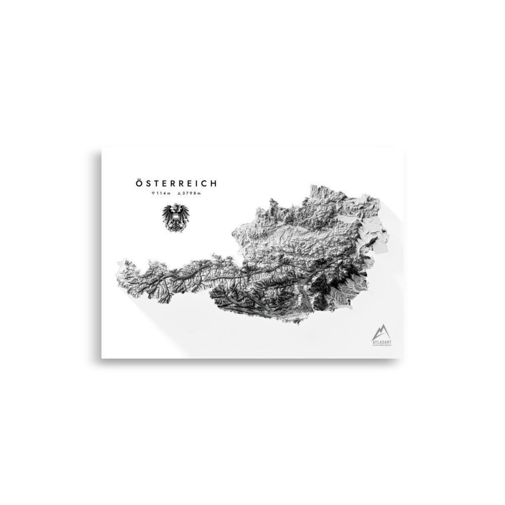Österreich 3D-Relief Schwarz-Weiß Kunstdruck Detailansicht