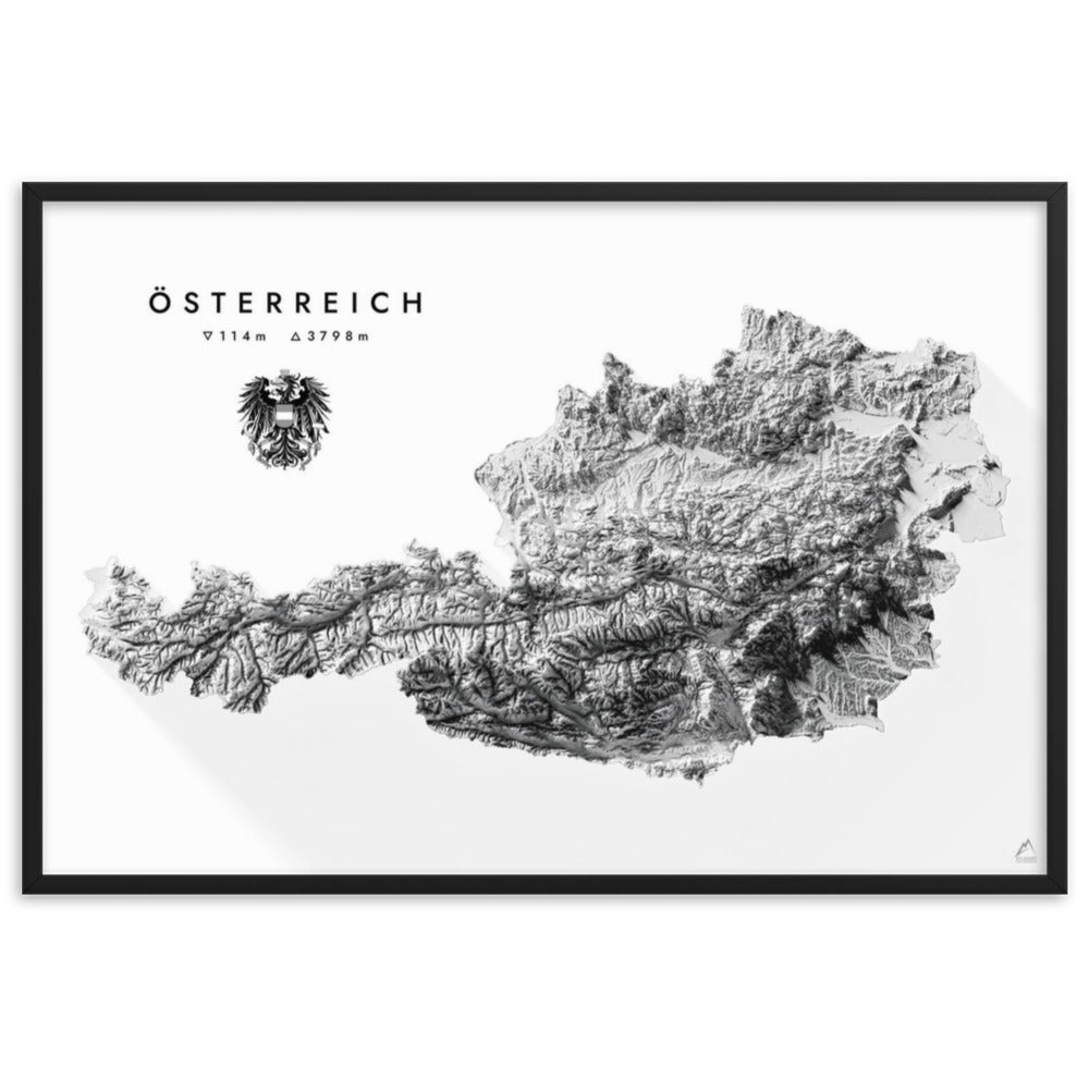 Österreich 3D-Relief Schwarz-Weiß Kunstdruck Detailansicht