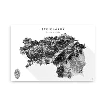 Lade das Bild in den Galerie-Viewer, Steiermark 3D-Relief Schwarz-Weiß Kunstdruck Detailansicht
