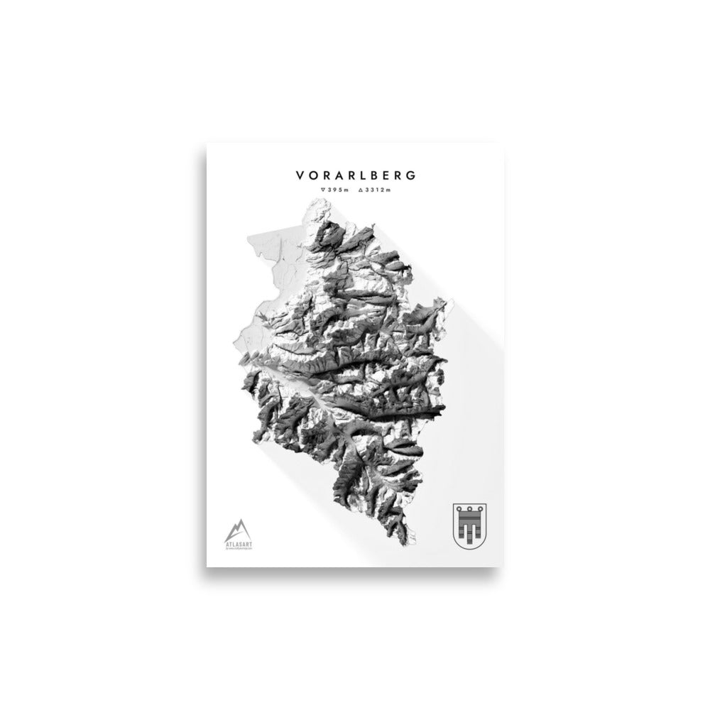 Vorarlberg 3D-Relief Schwarz-Weiß Kunstdruck Detailansicht