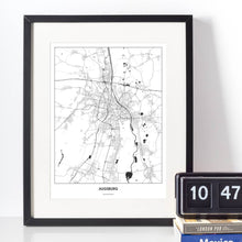 Lade das Bild in den Galerie-Viewer, Augsburg Light Poster - Minimal - Vorschau vor weißer Wand zusammen mit Dekoartikeln
