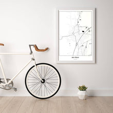 Lade das Bild in den Galerie-Viewer, Bad Vöslau Light Poster - Minimal - Vorschau in einem hellen Zimmer mit Fahrrad an Wand angelehnt
