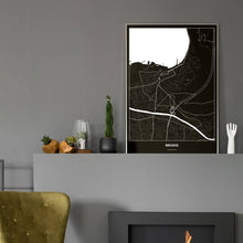 Lade das Bild in den Galerie-Viewer, Bregenz Dark Poster - Minimal - Vorschau in einem eleganten Zimmer mit Kamin und grauer Wandfarbe
