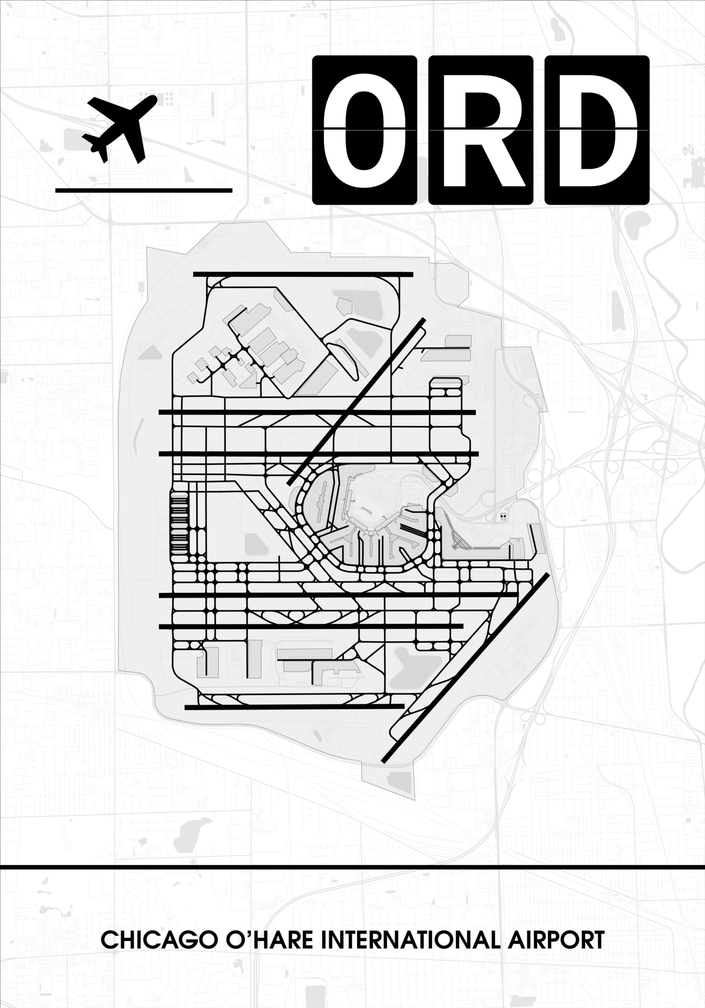 Chicago O’Hare International Airport (Flughafen ORD / KORD) Poster - Minimal Design