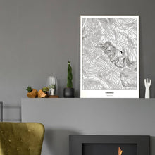 Lade das Bild in den Galerie-Viewer, Eisenhut Light Poster - Minimal - Vorschau in einem eleganten Zimmer mit Kamin und grauer Wandfarbe
