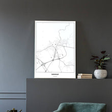 Lade das Bild in den Galerie-Viewer, Eisenstadt Light Poster - Minimal - Vorschau in einem eleganten Zimmer mit Sessel und grauer Wand
