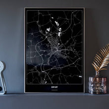 Lade das Bild in den Galerie-Viewer, Erfurt Dark Poster - Minimal - Vorschau neben Dekoartikeln vor dunkelgrauer Wand
