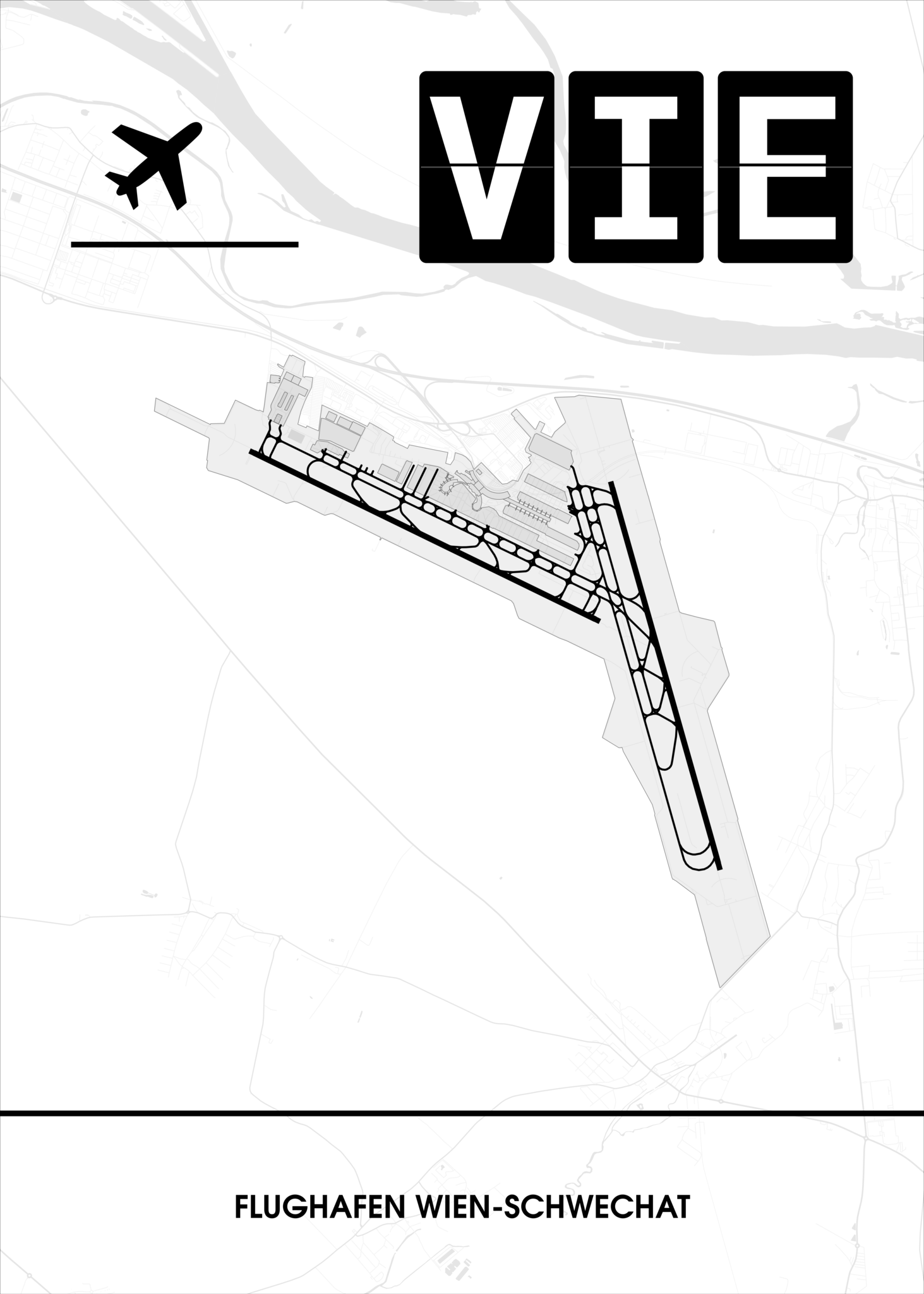 Wien-Schwechat LOWW) – (VIE CraftYourMap Flughafen / Poster 🇦🇹 🛫