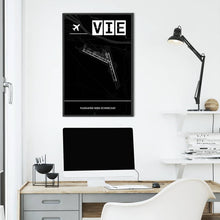 Lade das Bild in den Galerie-Viewer, Flughafen Wien-Schwechat (VIE / LOWW) Dark Poster - Minimal - Vorschau über Schreibtisch vor einer weißen Wand
