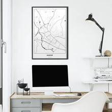 Lade das Bild in den Galerie-Viewer, Gleisdorf Light Poster - Minimal - Vorschau über Schreibtisch vor einer weißen Wand
