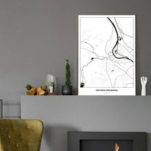 Lade das Bild in den Galerie-Viewer, Gratwein-Straßengel Light Poster - Minimal - Vorschau in einem eleganten Zimmer mit Kamin und grauer Wandfarbe
