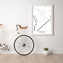 Lade das Bild in den Galerie-Viewer, Groß-Enzersdorf Light Poster - Minimal - Vorschau in einem hellen Zimmer mit Fahrrad an Wand angelehnt

