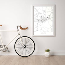 Lade das Bild in den Galerie-Viewer, Kaiserslautern Light Poster - Minimal - Vorschau in einem hellen Zimmer mit Fahrrad an Wand angelehnt
