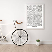 Lade das Bild in den Galerie-Viewer, Kitzbüheler Alpen Light Poster - Minimal - Vorschau in einem hellen Zimmer mit Fahrrad an Wand angelehnt
