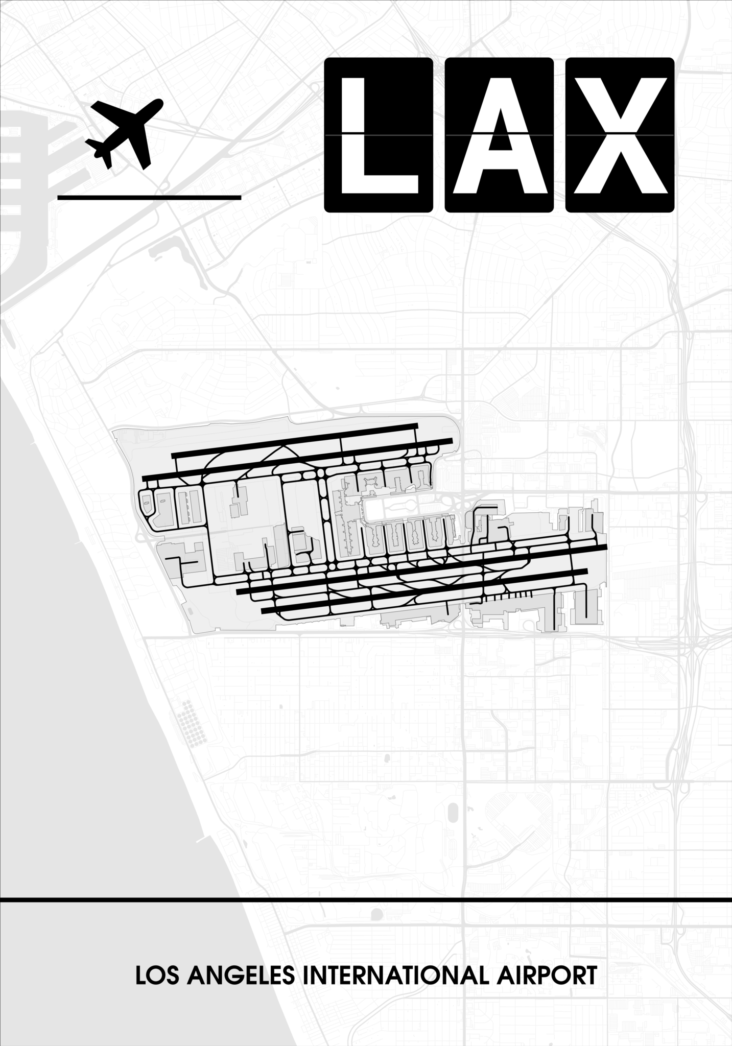Los Angeles International Airport (Flughafen LAX / KLAX) Poster - Minimal Design
