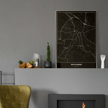 Lade das Bild in den Galerie-Viewer, Ried im Innkreis Dark Poster - Minimal - Vorschau in einem eleganten Zimmer mit Kamin und grauer Wandfarbe
