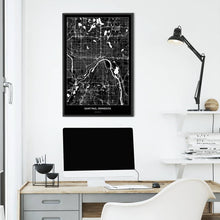 Lade das Bild in den Galerie-Viewer, Saint Paul, Minnesota Dark Poster - Minimal - Vorschau über Schreibtisch vor einer weißen Wand

