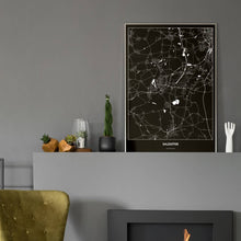 Lade das Bild in den Galerie-Viewer, Salzgitter Dark Poster - Minimal - Vorschau in einem eleganten Zimmer mit Kamin und grauer Wandfarbe
