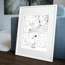 Lade das Bild in den Galerie-Viewer, Salzgitter Light Poster - Minimal - Vorschau in einem Wohnzimmer am Boden aufgestellt und auf der Couch angelehnt
