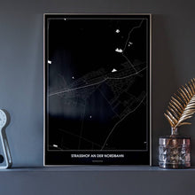 Lade das Bild in den Galerie-Viewer, Strasshof an der Nordbahn Dark Poster - Minimal - Vorschau neben Dekoartikeln vor dunkelgrauer Wand
