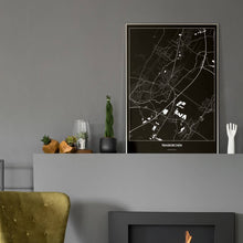 Lade das Bild in den Galerie-Viewer, Traiskirchen Dark Poster - Minimal - Vorschau in einem eleganten Zimmer mit Kamin und grauer Wandfarbe
