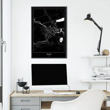 Lade das Bild in den Galerie-Viewer, Villach Dark Poster - Minimal - Vorschau über Schreibtisch vor einer weißen Wand
