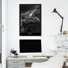 Lade das Bild in den Galerie-Viewer, Zugspitze Dark Poster - Minimal - Vorschau über Schreibtisch vor einer weißen Wand
