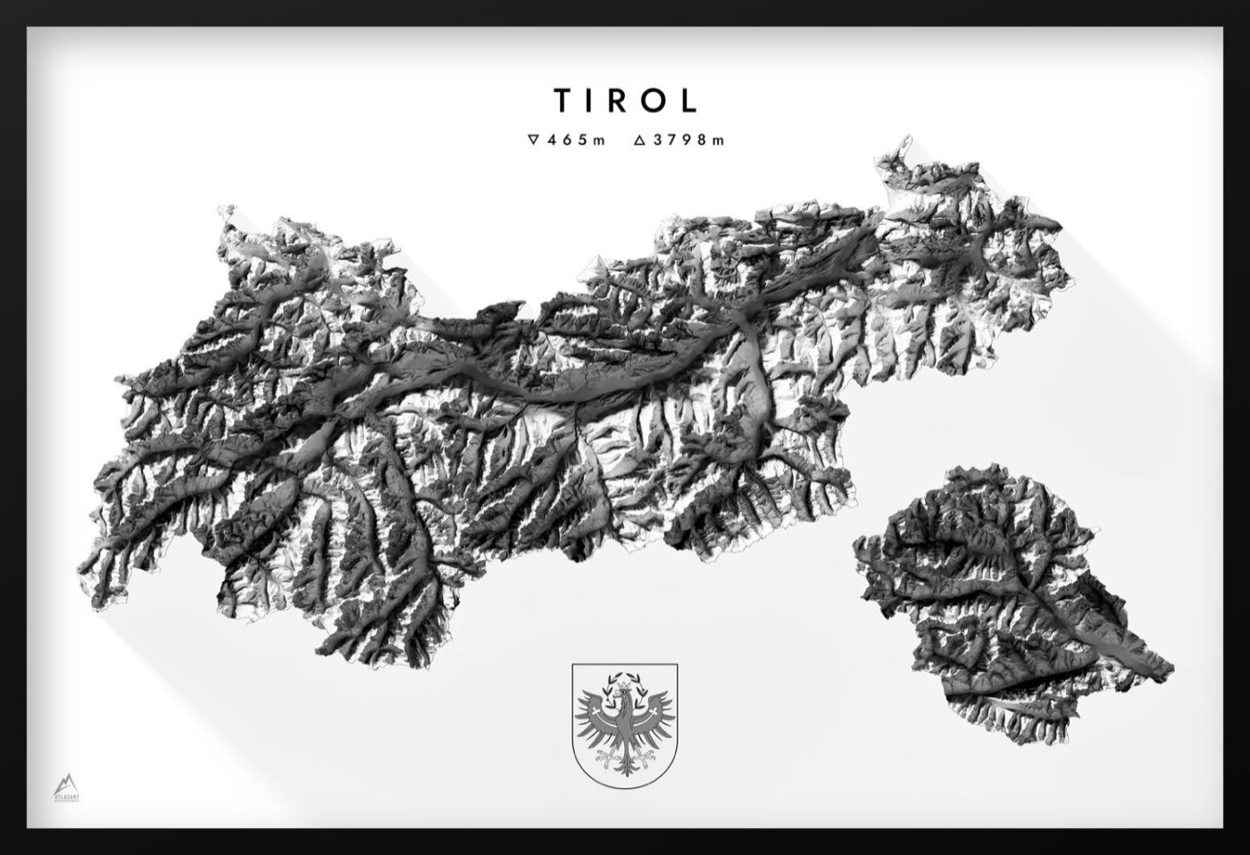 ATLAS ART Tirol, gerahmter Relief-Print