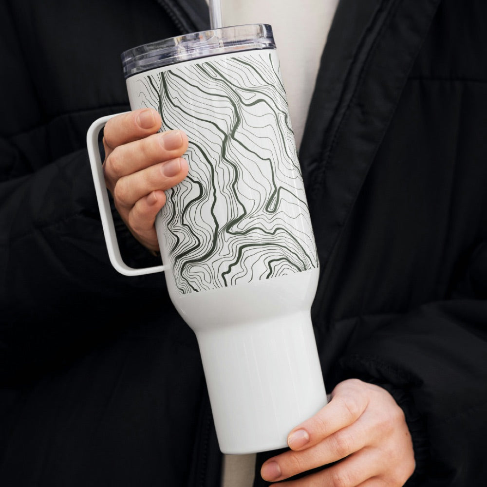 Thermobecher mit Henkel, mit Karten-Motiv